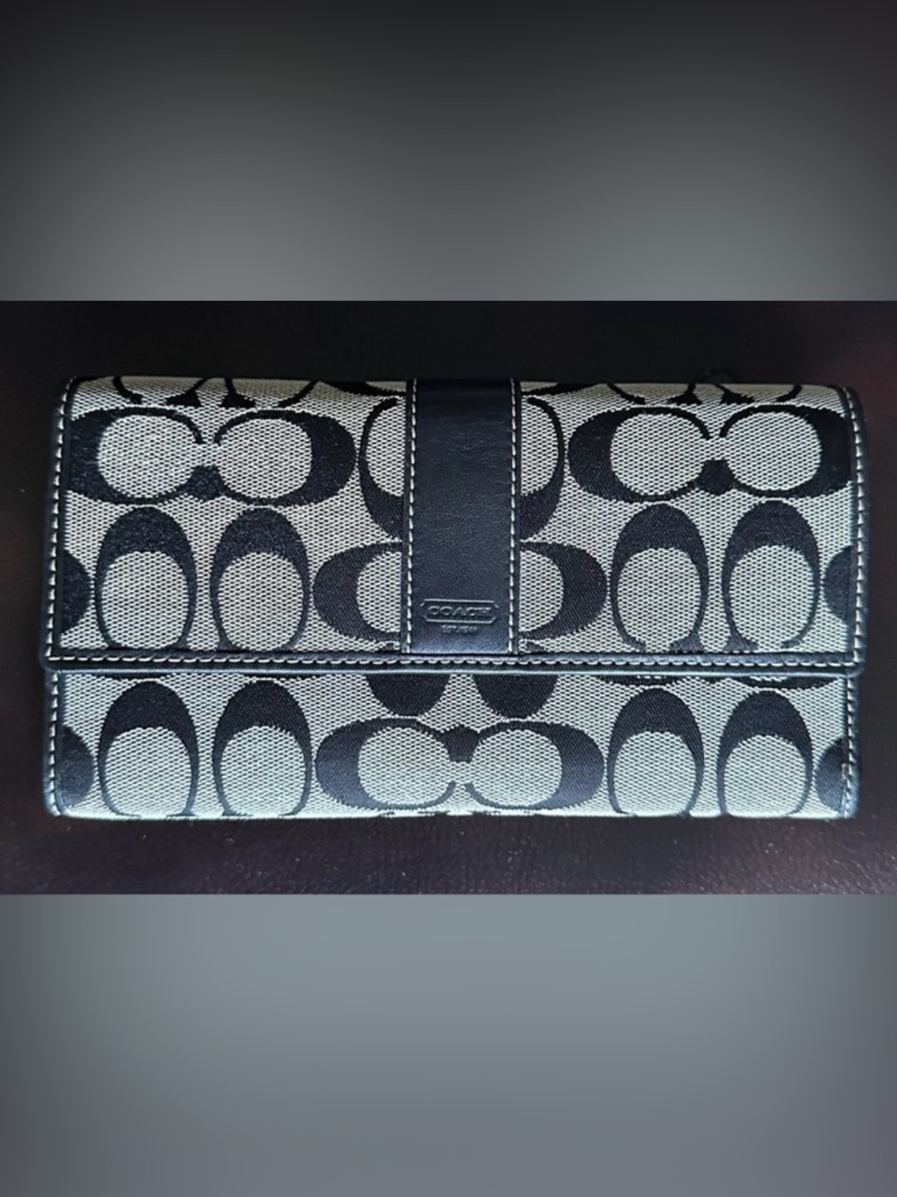 Coach Large wallet Signature Canvas Leather Black Beige